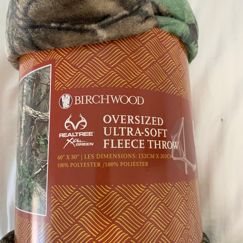 Camo green/birch Realtree fleece blanket - 60 x 80